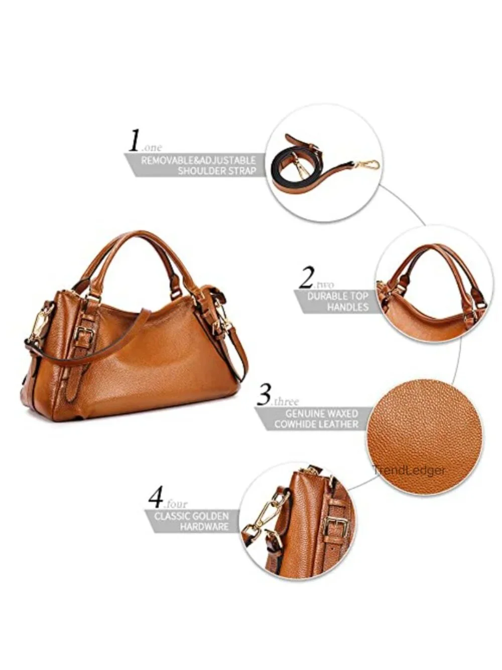 Genuine Pebbled Cowhide Leather Satchel Crossbody Bag